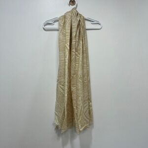 J Mclaughlin Reed Scarf NWT‎ $98 100% Wool Shaw Geo Palm Tan White Neutral